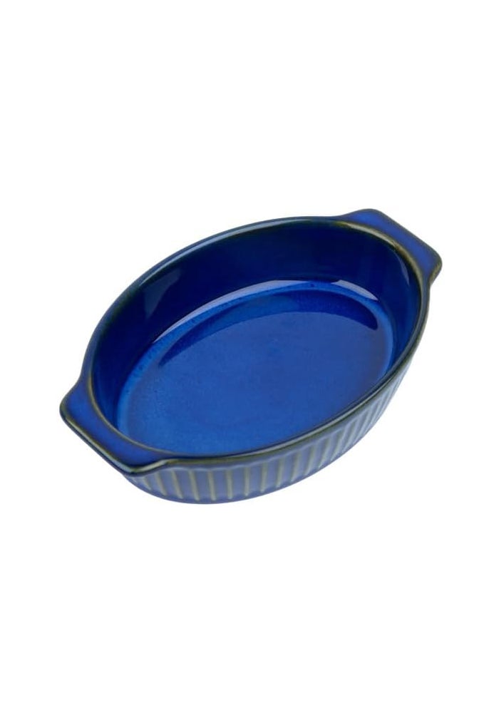 Daiso أواني الخبز البيضاوية المنقوشة من دايسو - Navy | طبق خبز سيراميك أنيق مع مقابض - Image 3